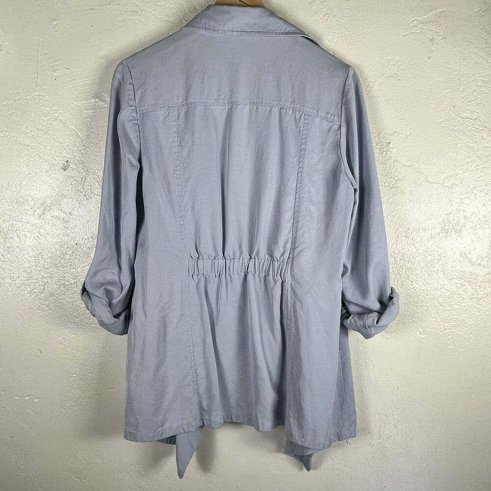 Chico’s Jacket Size 0 Blue 100% Lyocell Waterfall Drape Roll Up Sleeves - Picture 11 of 13